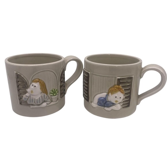 2 Fitz & Floyd Good Neighbors Mugs Coffee Tea Rare VTG Collectible Fun Unique - Picture 1 of 9